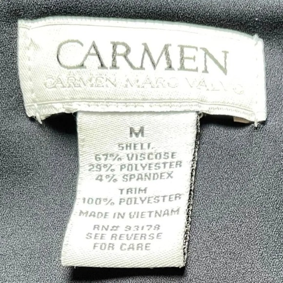 Carmen Marc Valvo Navy Blue V-Neck Button Front Roll Tab Sleeve Top Medium - Picture 5 of 5